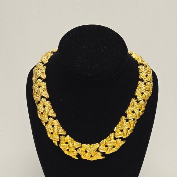 Vintage 90s Anne Klein Gold Metal Chunky Statement Necklace Choker Collar - Picture 10 of 10